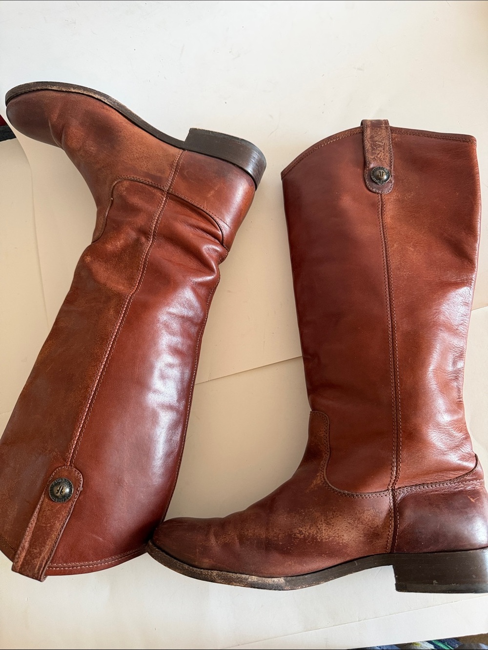 Frye Melissa Button Pull-on Brown Leather Tall Riding Cowboy Boots size 7.5 B - Picture 6 of 15